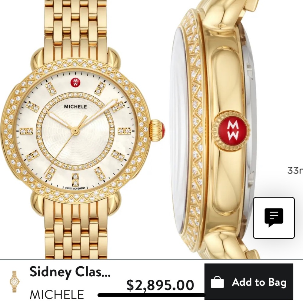 Michele Steel 18k Gold Plated, Sidney MOP Diamond Watch MWW30B000004